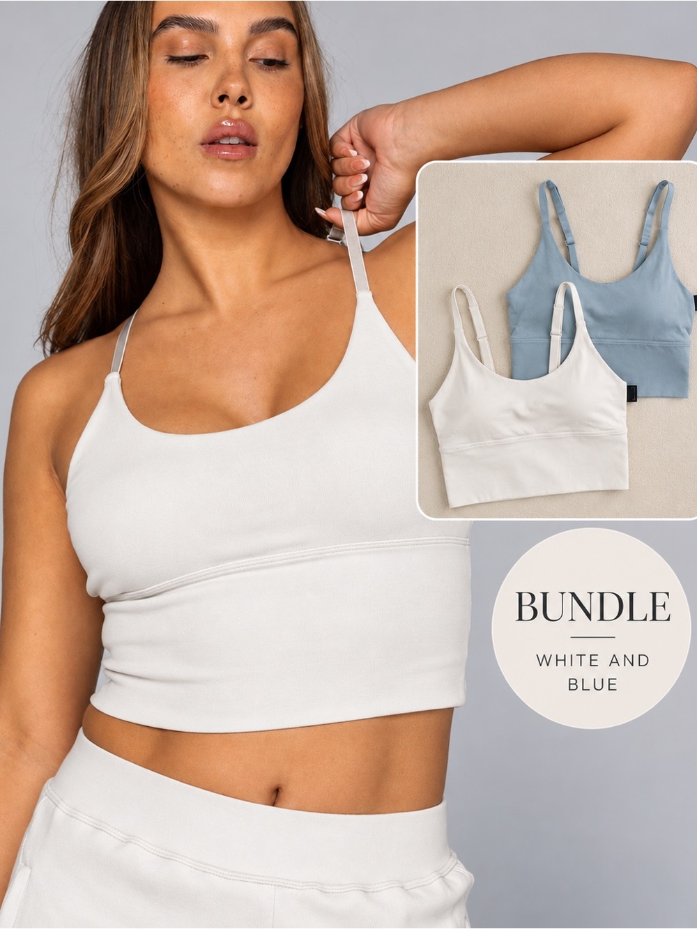 ALLWEAR Bamboo Bra Top Bundle 2XL White Blue Convertible Straps Padded